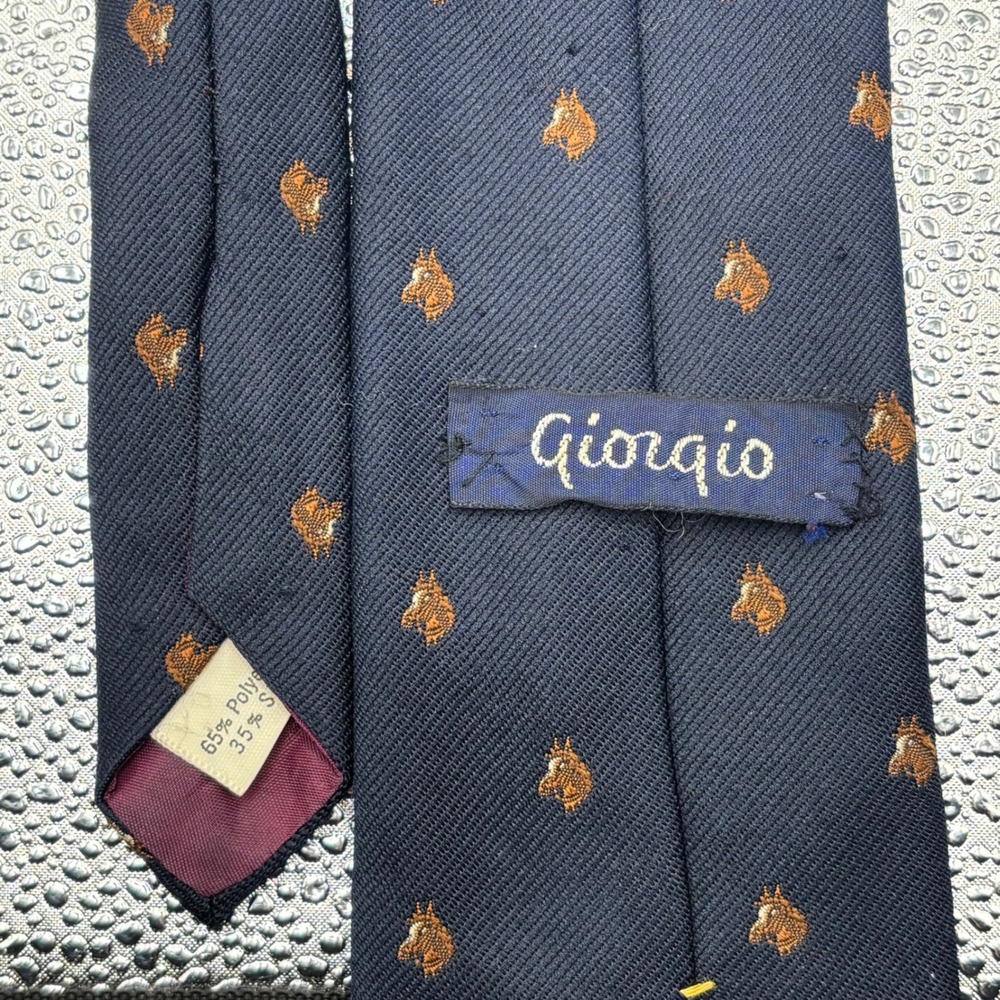 Giorgio Navy Blue Horse Head Motif All Over Print Silk‎ Blend Necktie Equestrian